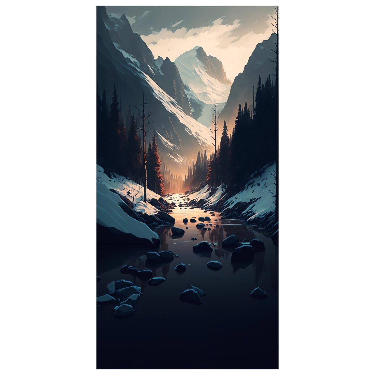 Türtapete Berge, Bach, Winter, Wald M1448 - Bild 2