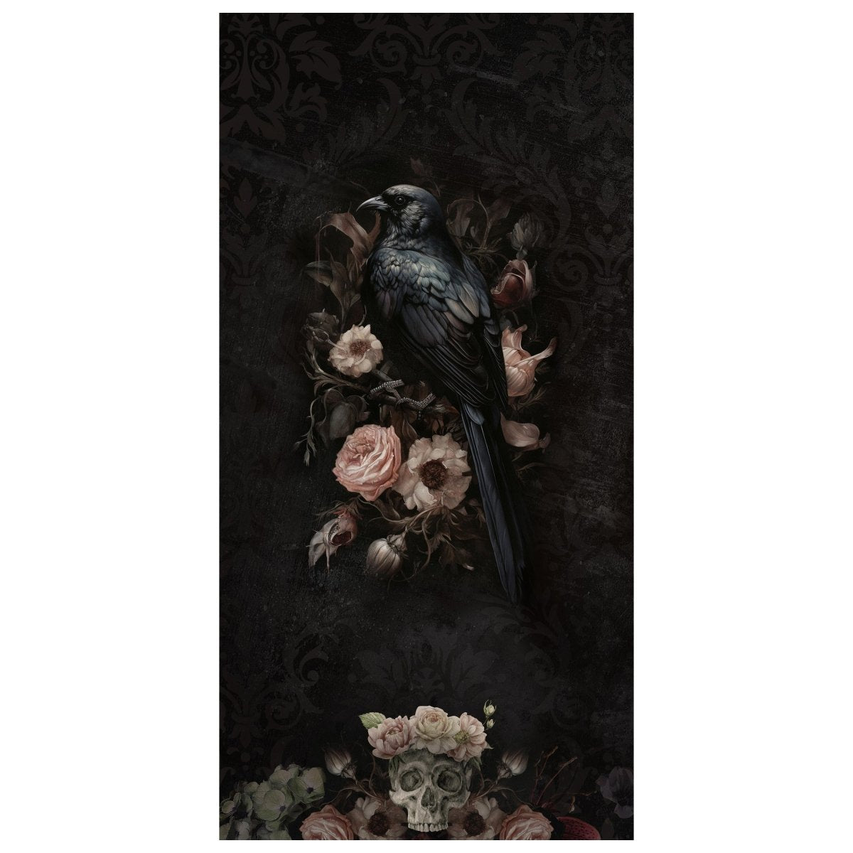 Türtapete Rabe, Gothic, Totenkopf, Blüten M1451 - Bild 2