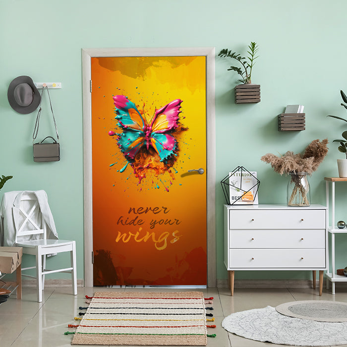 Türtapete Schmetterling, Spruch, Farbklecks M1460 - Bild 1