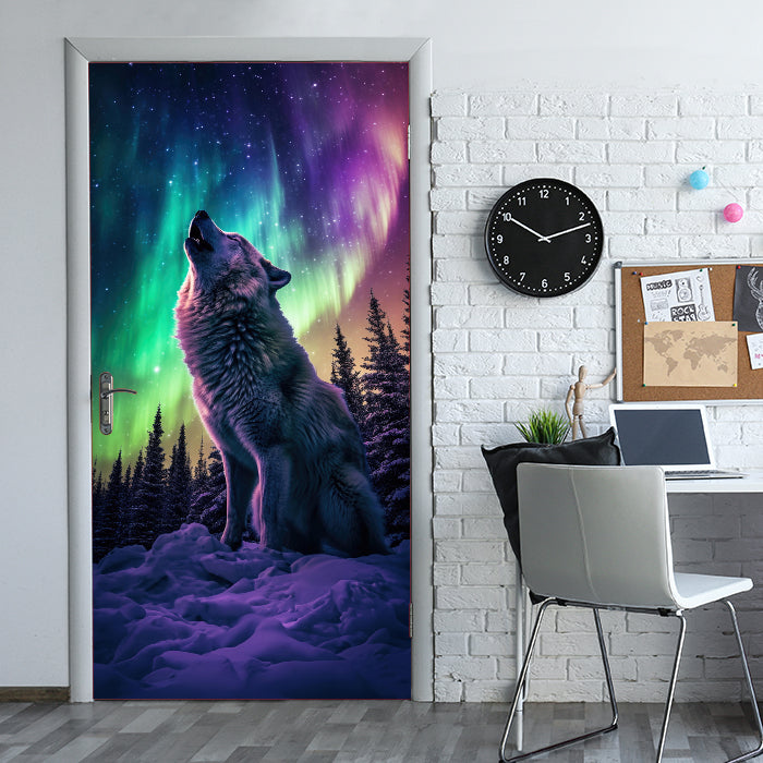 Türtapete heulender Wolf, Polarlicht, Winter M1462 - Bild 1