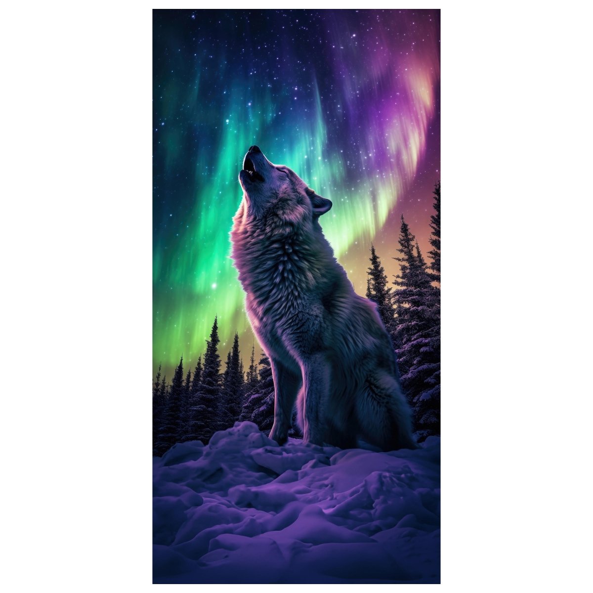Türtapete heulender Wolf, Polarlicht, Winter M1462 - Bild 2