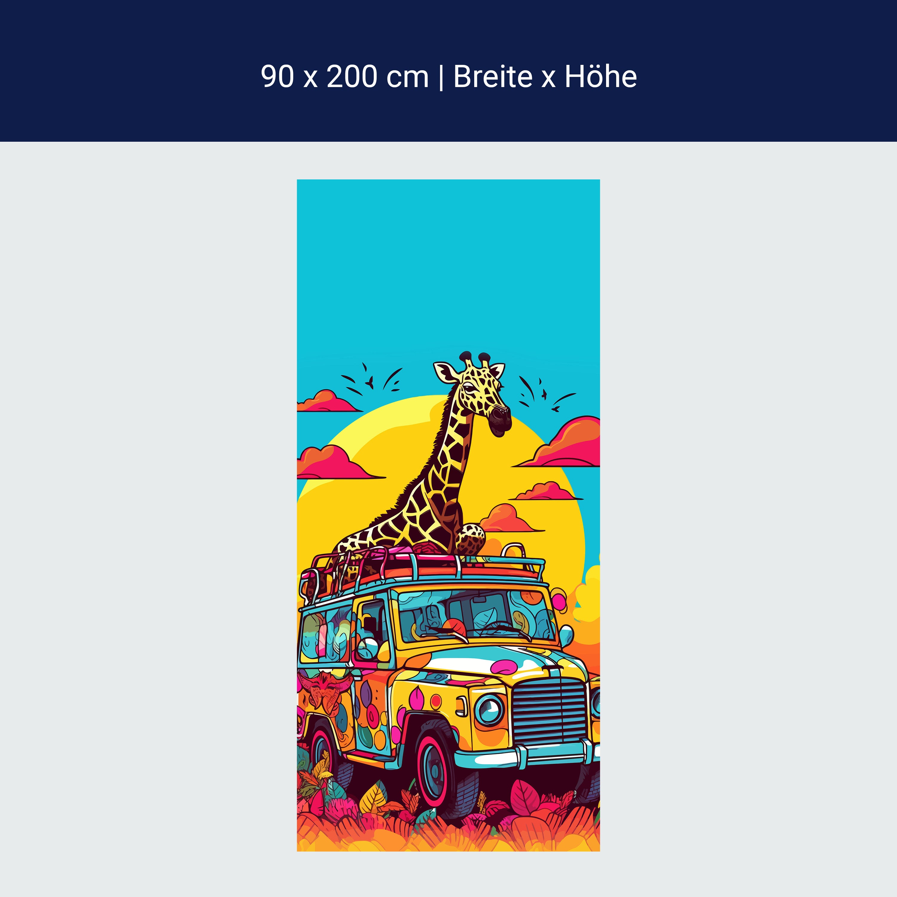 Door wallpaper giraffe, jeep, safari, illustration M1475