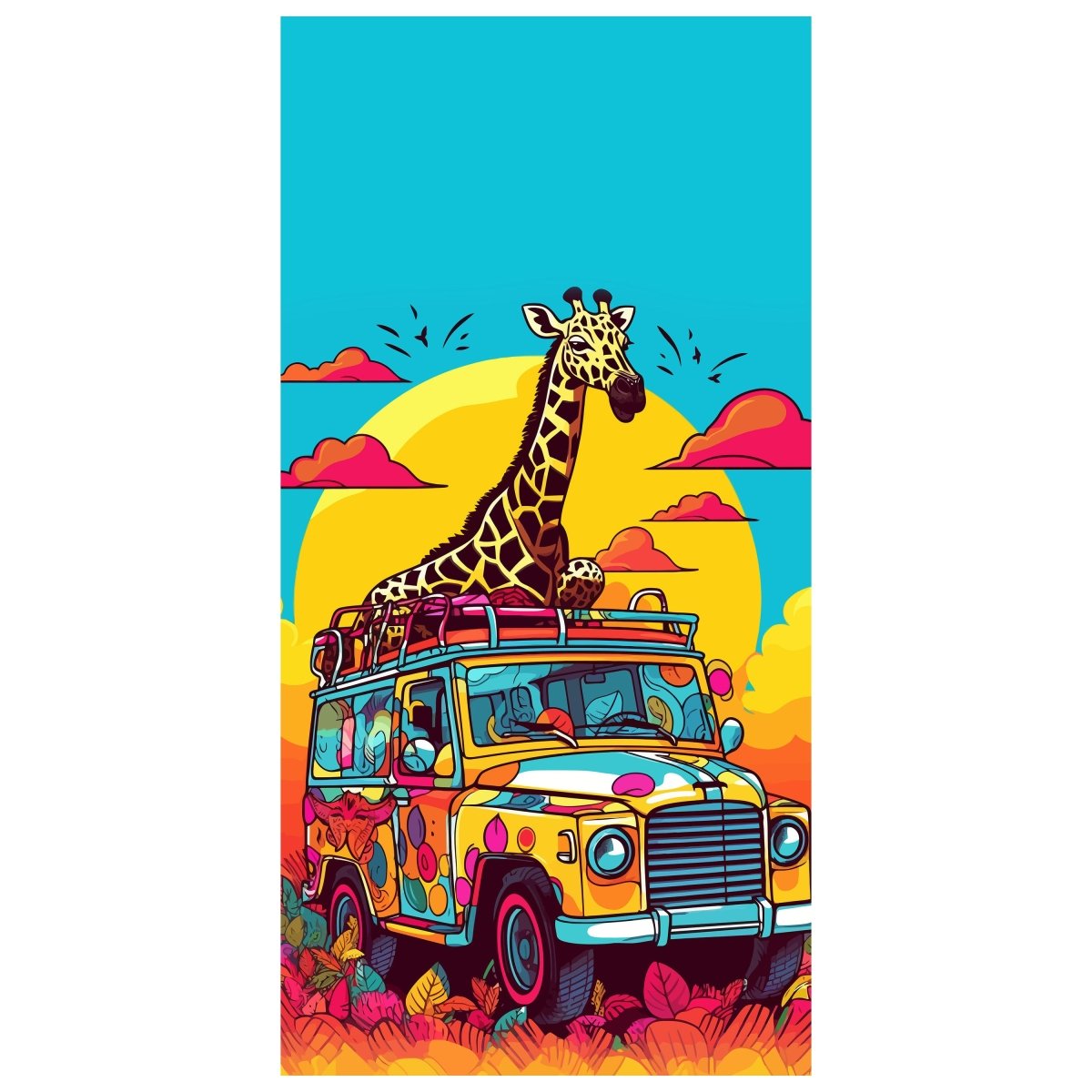 Türtapete Giraffe, Jeep, Safari, Illustration M1475 - Bild 2