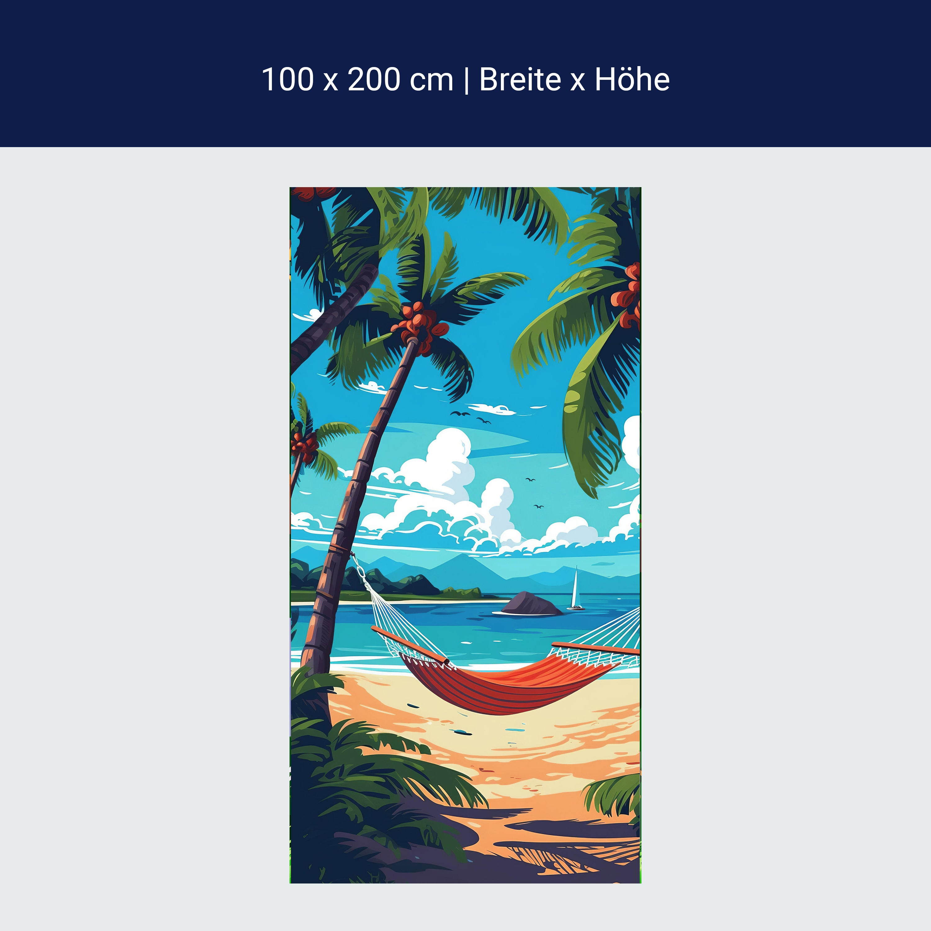 Door wallpaper illustration, hammock, beach, palm trees M1486