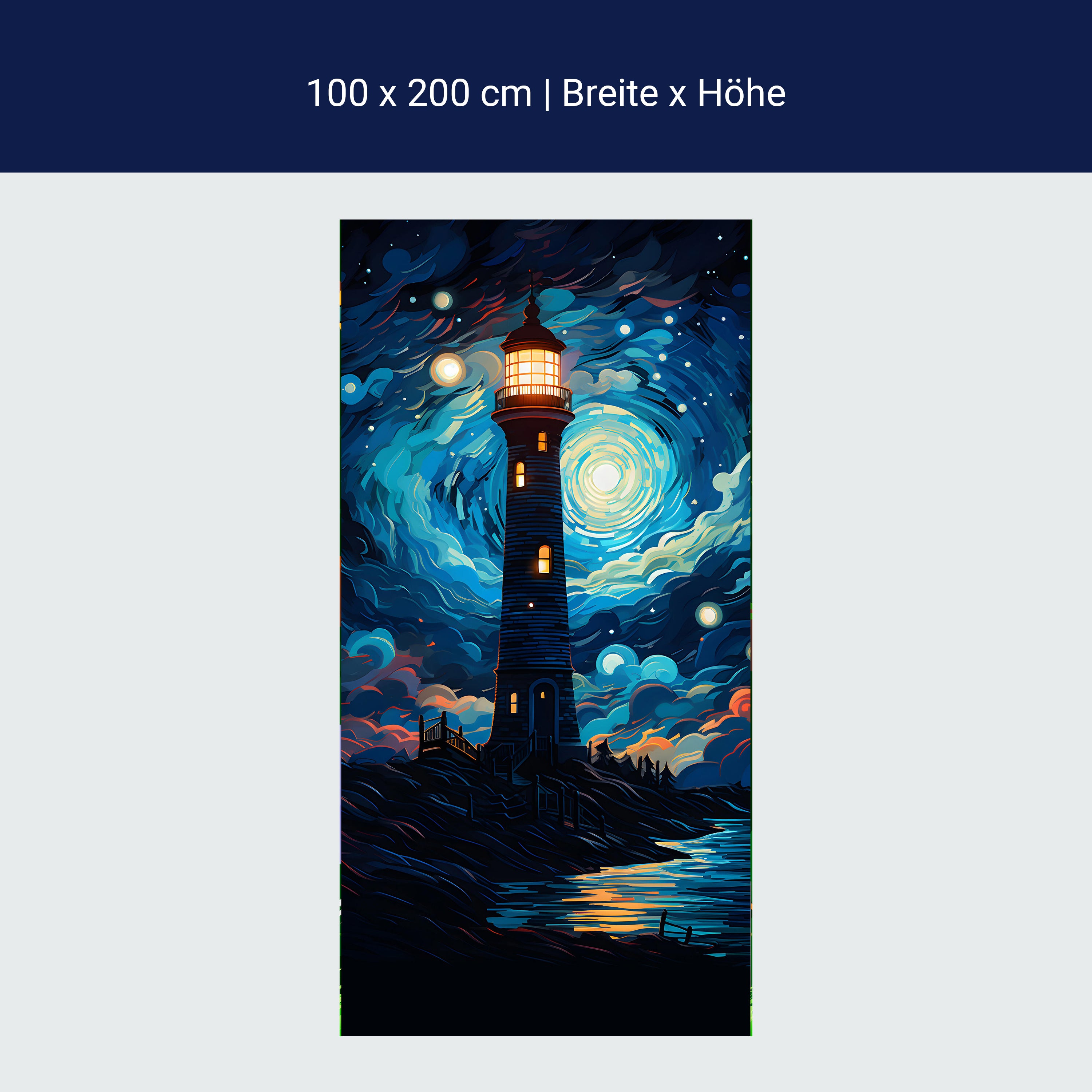 Door wallpaper beach, lighthouse, night M1492