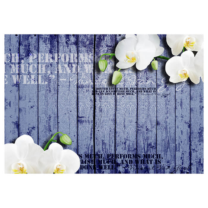 Fototapete Blau Holz weiße Orchidee M1570 - Bild 2