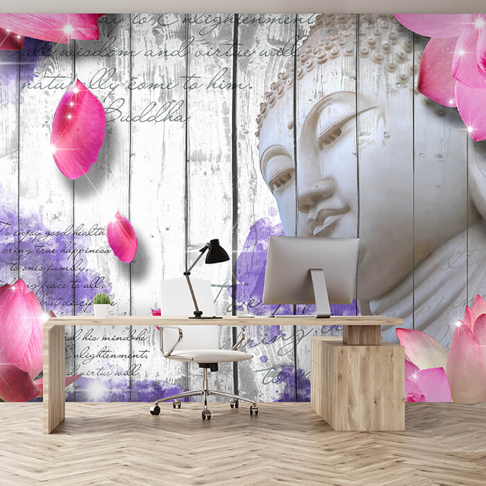 Fototapete Holz Blüten Buddha Violett M1591 - Bild 1