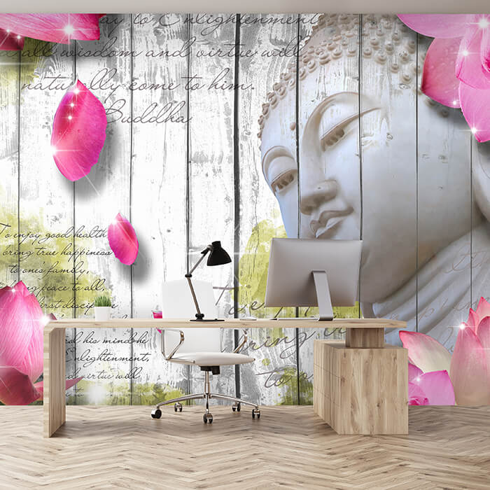 Fototapete Holz Blüten Buddha Gelb M1592 - Bild 1