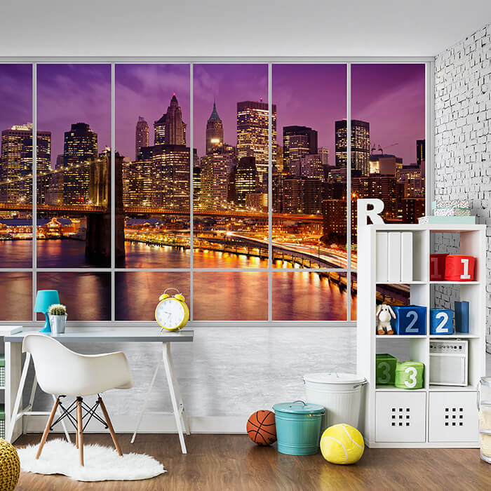 Fototapete 3D Panorama New York Violett M1706 - Bild 1