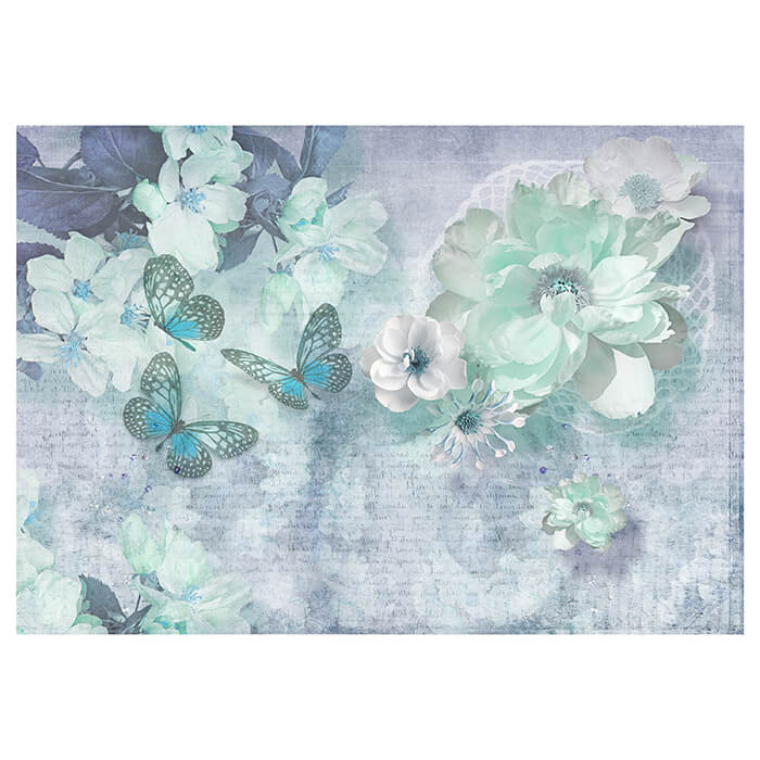Fototapete Blumen Schmetterlinge blau M1756 - Bild 2