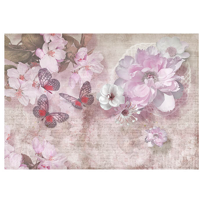 Fototapete Blumen Schmetterlinge rosa M1757 - Bild 2