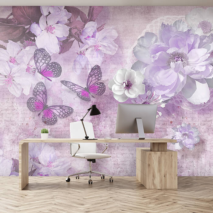 Discover flowers butterflies purple M1758 mural