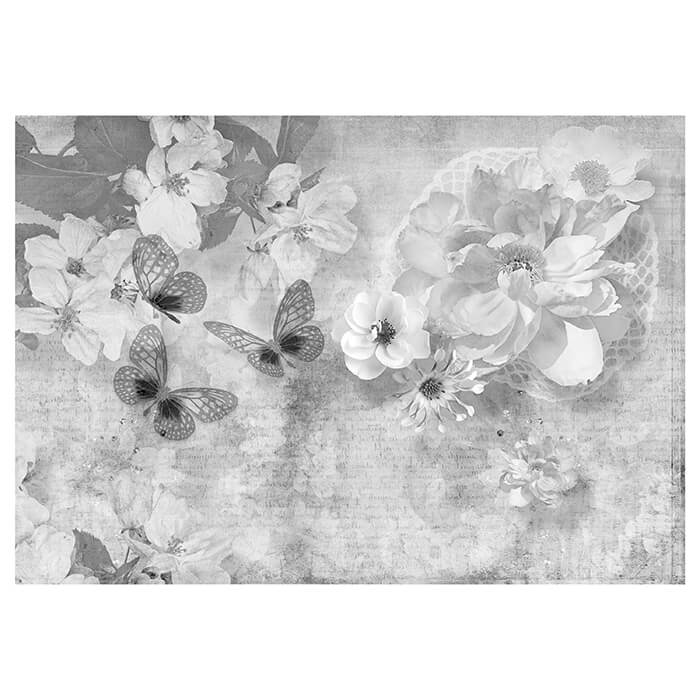 Fototapete Blumen Schmetterlinge grau M1759 - Bild 2
