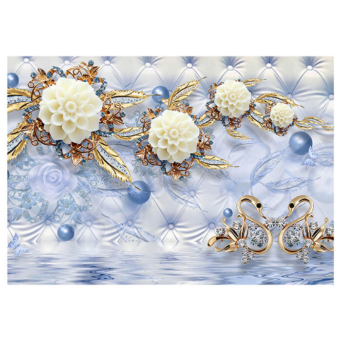 Fototapete Blumen Gold Diamanten Luxuriös blau M1970 - Bild 2
