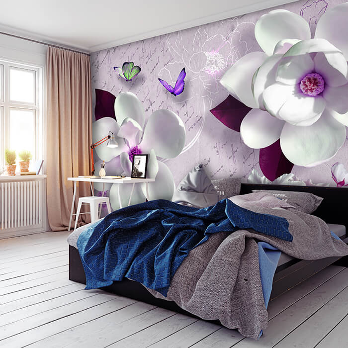 Fototapete violett Blumen Schmetterling M3707 - Bild 1