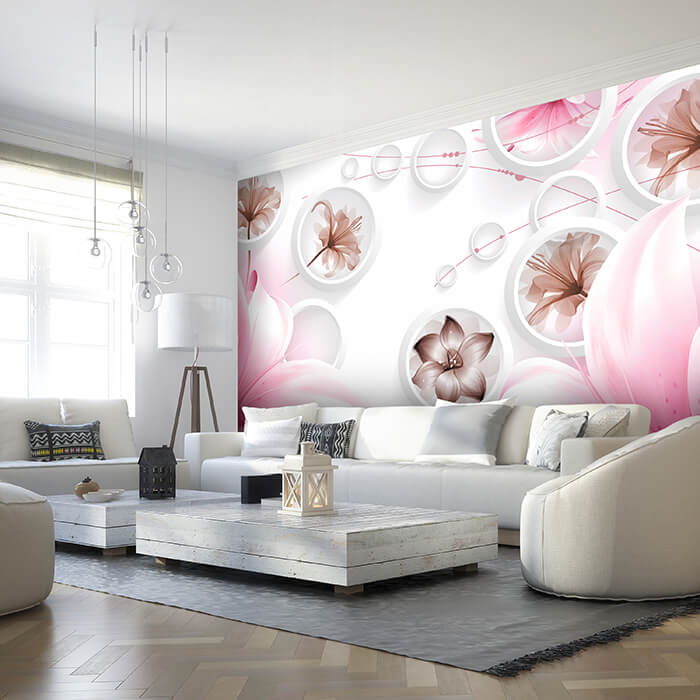 Fototapete rosa Blumen 3D Kreise Abstrakt Ornamente M4411 - Bild 1