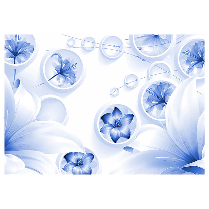Fototapete blau 3D Kreise Abstrakt Ornamente Blumen M4415 - Bild 2