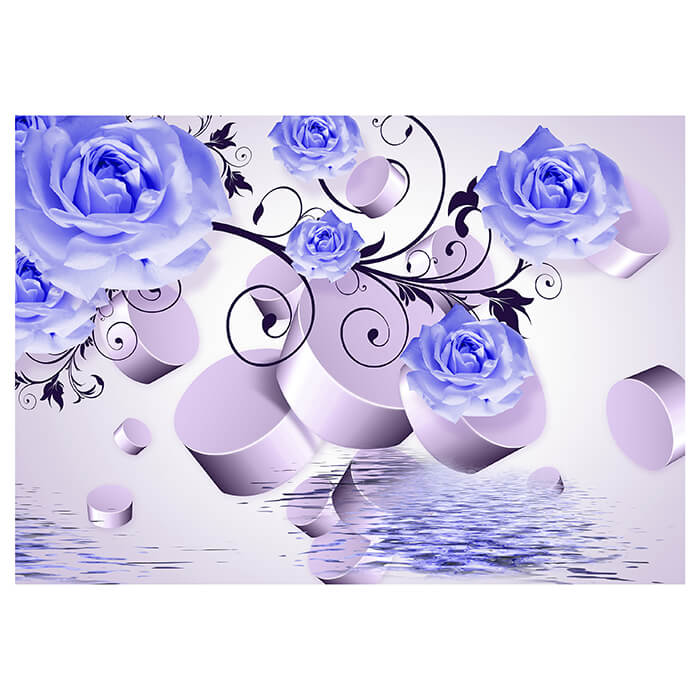 Fototapete Blau Rosen Zylinder Wasser Dekor Zweig M4427 - Bild 2