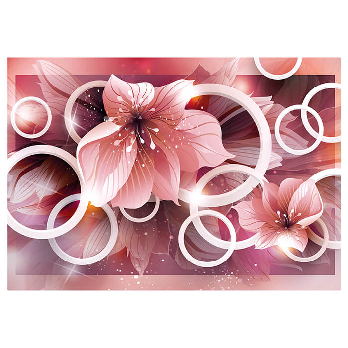 Fototapete Rosa Blumen 3D Kreise Blättern Glitzern M4430 - Bild 2