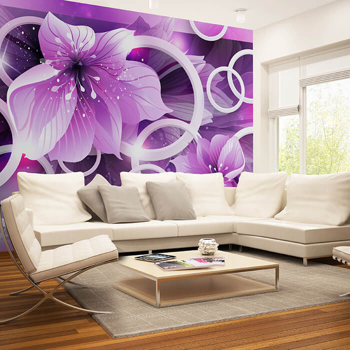 Fototapete Violett Blumen 3D Kreise Blättern M4431 - Bild 1