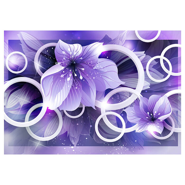 Fototapete Lila Blumen 3D Kreise Blättern Glitzern M4432 - Bild 2