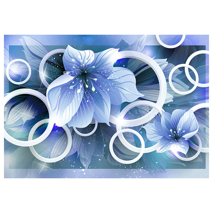Fototapete Blau Blumen 3D Kreise Blättern Glitzern M4433 - Bild 2
