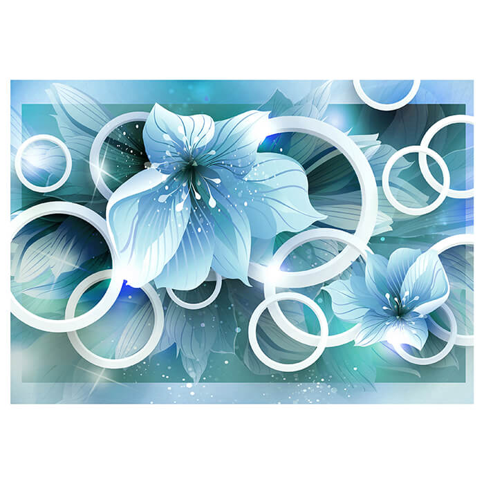 Fototapete Hell blau Blumen 3D Kreise Blättern M4434 - Bild 2