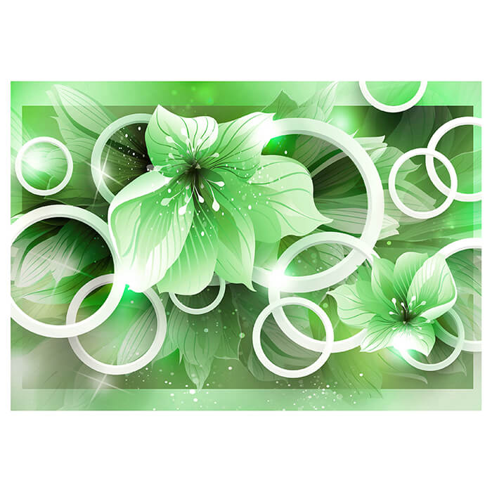 Fototapete Grün Blumen 3D Kreise Blättern Glitzern M4435 - Bild 2