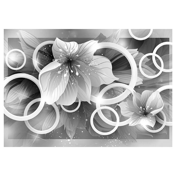 Fototapete Grau Blumen 3D Kreise Blättern Glitzern M4437 - Bild 2