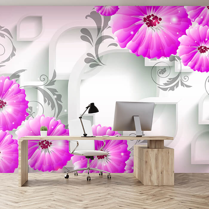 Fototapete Violett Blumen Ornamenten 3D Formen M4510 - Bild 1