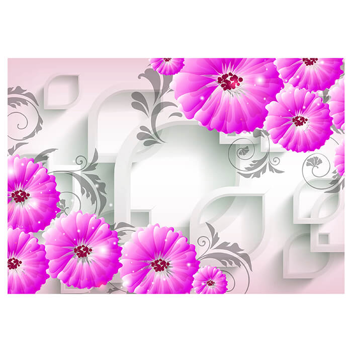 Fototapete Violett Blumen Ornamenten 3D Formen M4510 - Bild 2