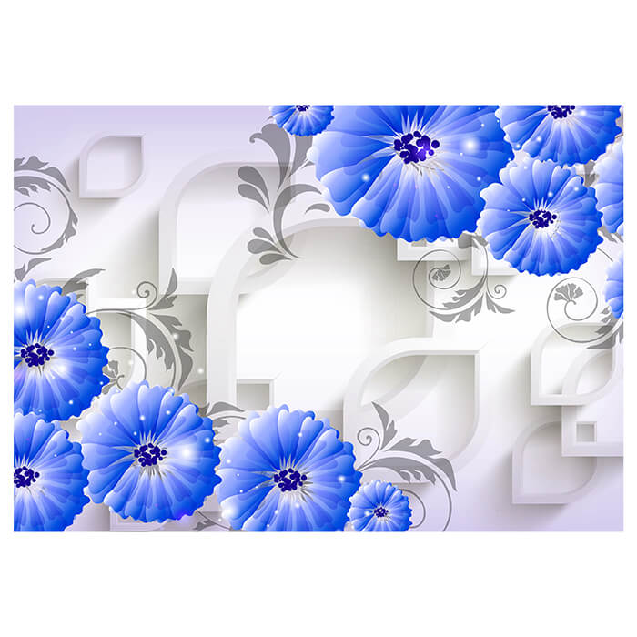 Fototapete Blau Blumen Ornamenten 3D Formen M4512 - Bild 2