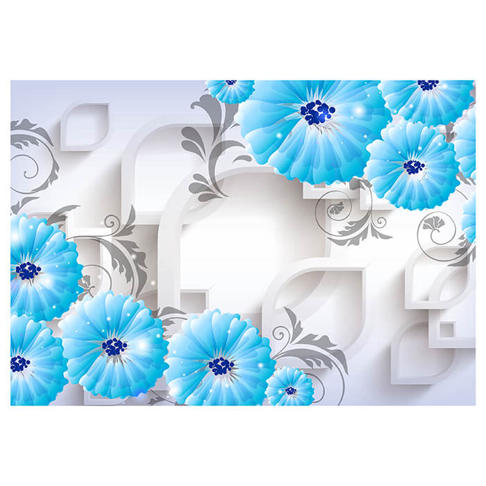 Fototapete Hell blau Blumen Ornamenten 3D Formen M4513 - Bild 2