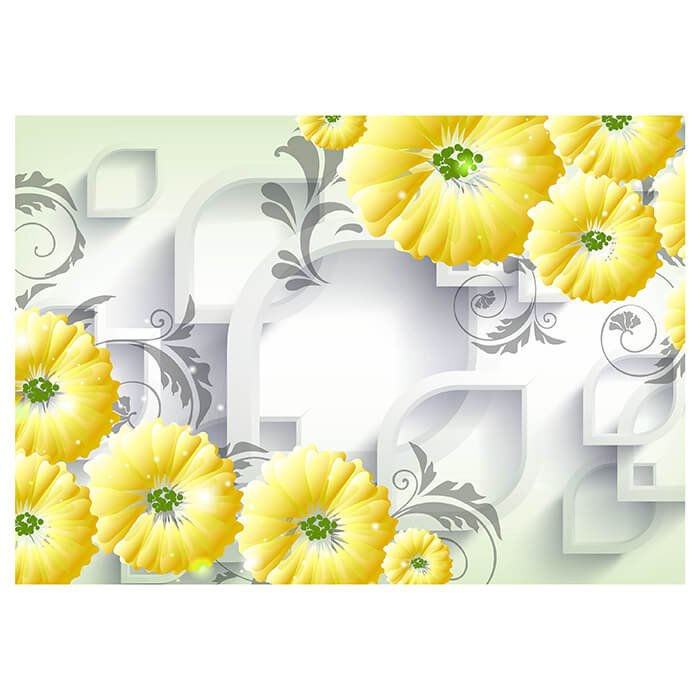 Fototapete Gelb Blumen Ornamenten 3D Formen M4514 - Bild 2