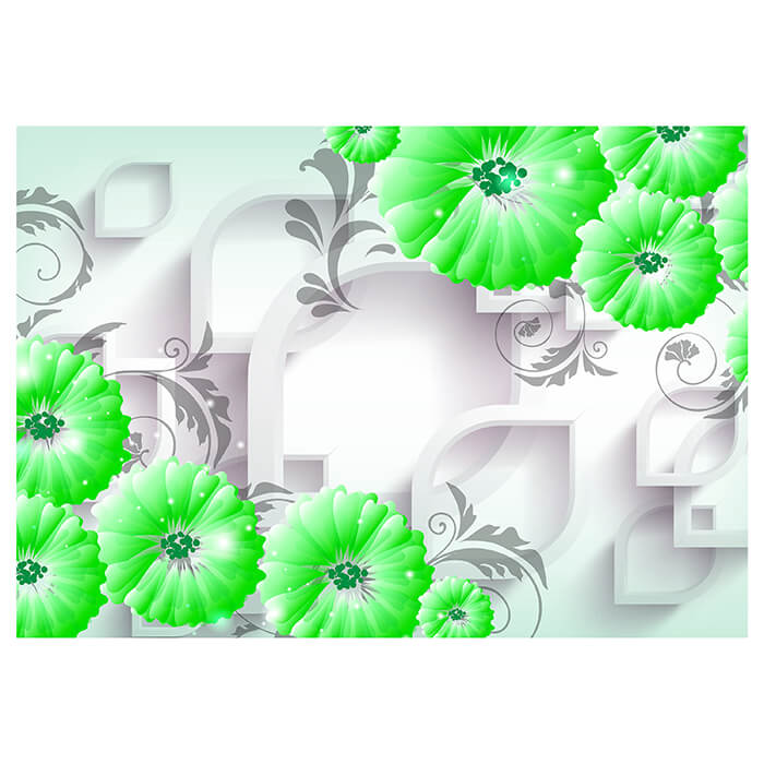Fototapete Grün Blumen Ornamenten 3D Formen M4515 - Bild 2