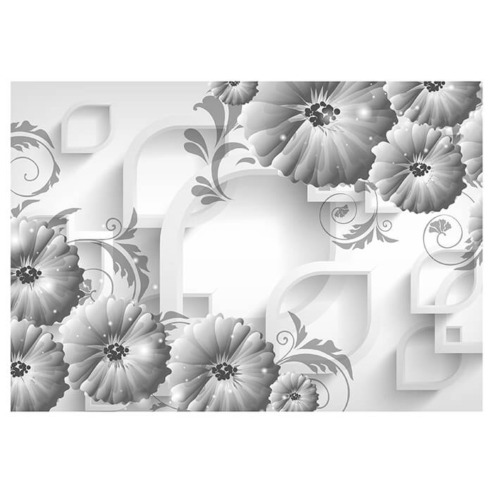 Fototapete Grau Ornamenten 3D Formen Blumen M4516 - Bild 2