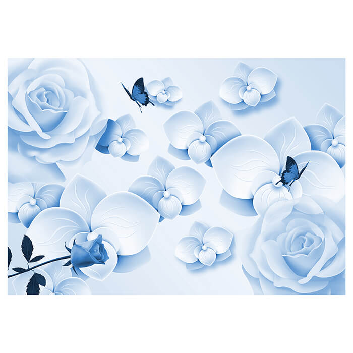 Fototapete Blau Schmetterlinge Orchideen Rosen M4557 - Bild 2
