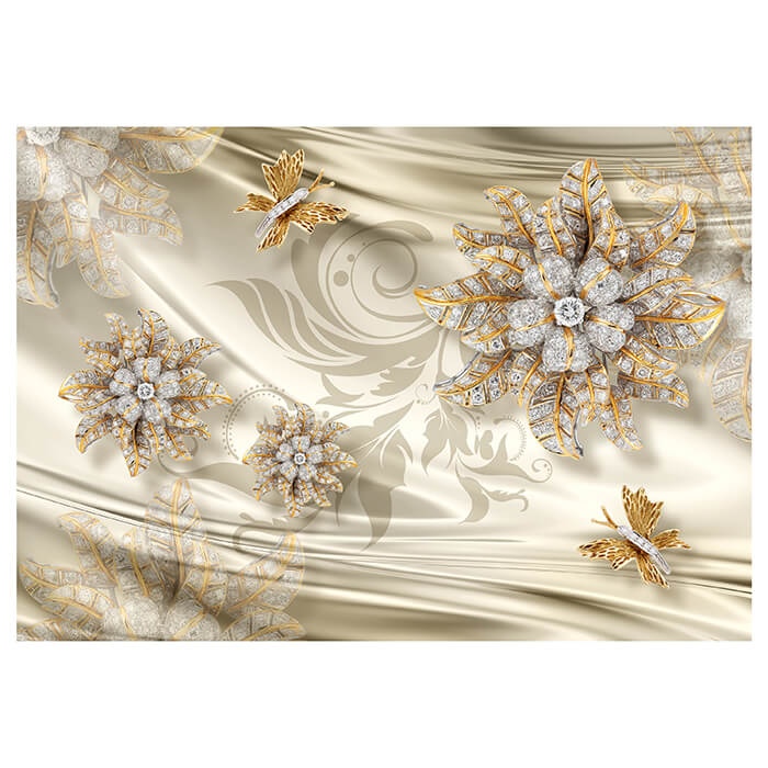 Fototapete Abstrakt Blumen Gold diamanten Seide M4605 - Bild 2