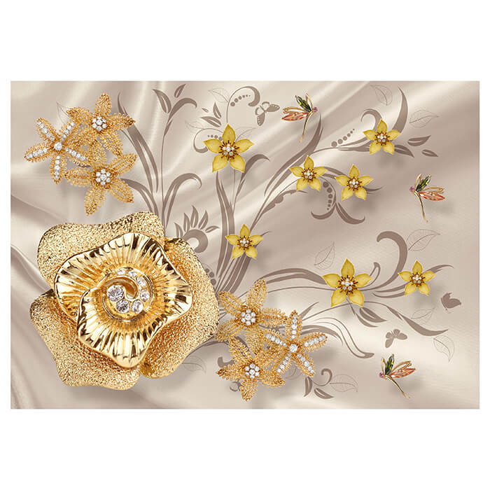 Fototapete Blume Gold Diamanten Libelle Seidentuch M4609 - Bild 2