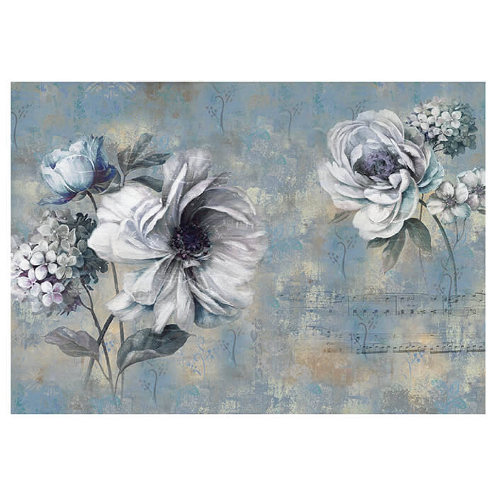 Fototapete Blumen alt blau Betonwand Musiknoten M4676 - Bild 2