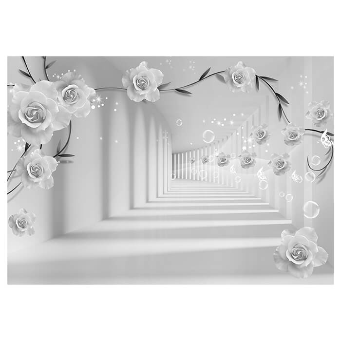 Fototapete Grau Wasserblasen Korridor Blumen M4784 - Bild 2