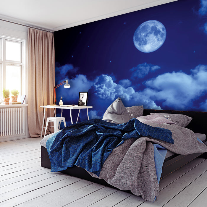 Fototapete Nacht Mond Himmel Sternen Wolken Blau M4836 - Bild 1