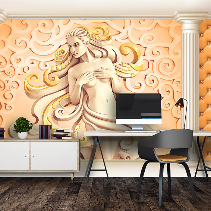 Fototapete Gelb Frau Säulen orange Edelsteine Wand M5193 - Bild 1