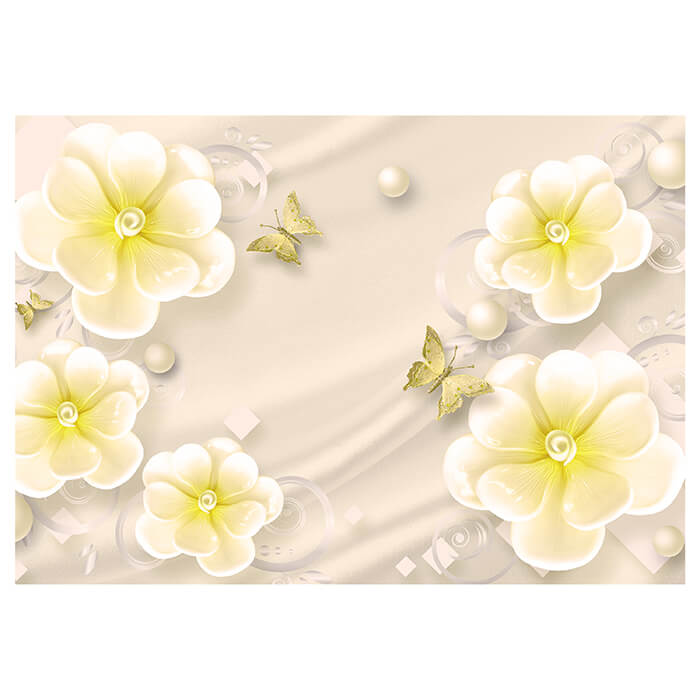 Fototapete Gelb Blumen Schmetterlinge Seide Perlen M5227 - Bild 2