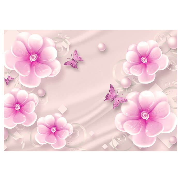 Fototapete Rosa Blumen Schmetterlinge Seide Perlen M5230 - Bild 2