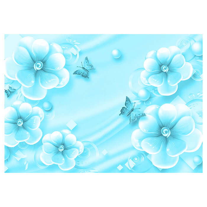 Fototapete Blumen Schmetterlinge Perlen hell blau M5239 - Bild 2