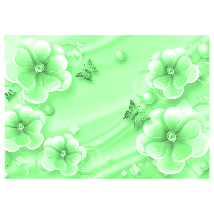Fototapete Blumen Schmetterlinge Perlen grün M5242 - Bild 2