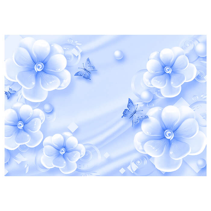 Fototapete Blumen Schmetterlinge Perlen blau M5245 - Bild 2