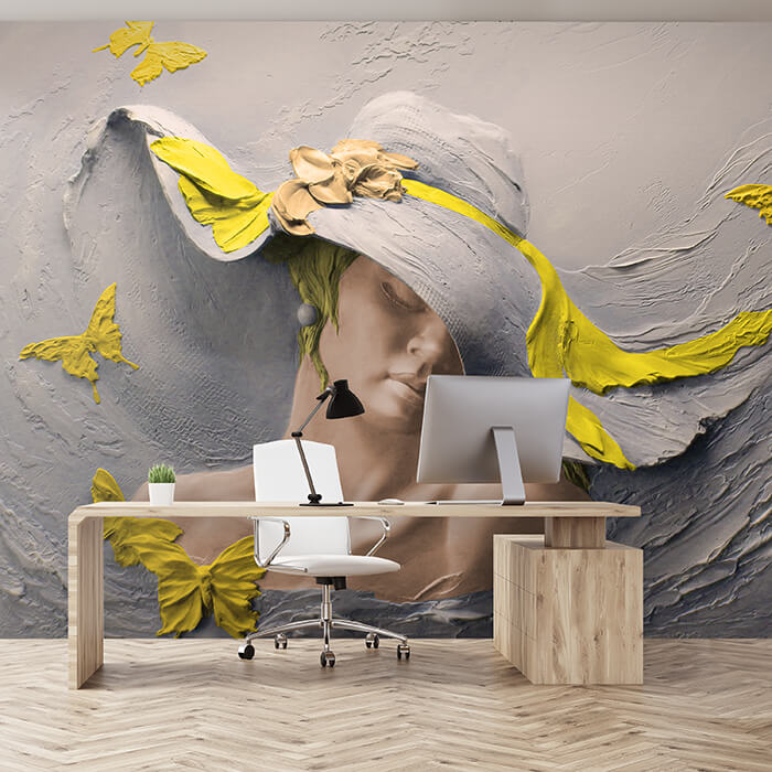 Fototapete Skulptur Frau gelb Schmetterlinge Wand M5270 - Bild 1
