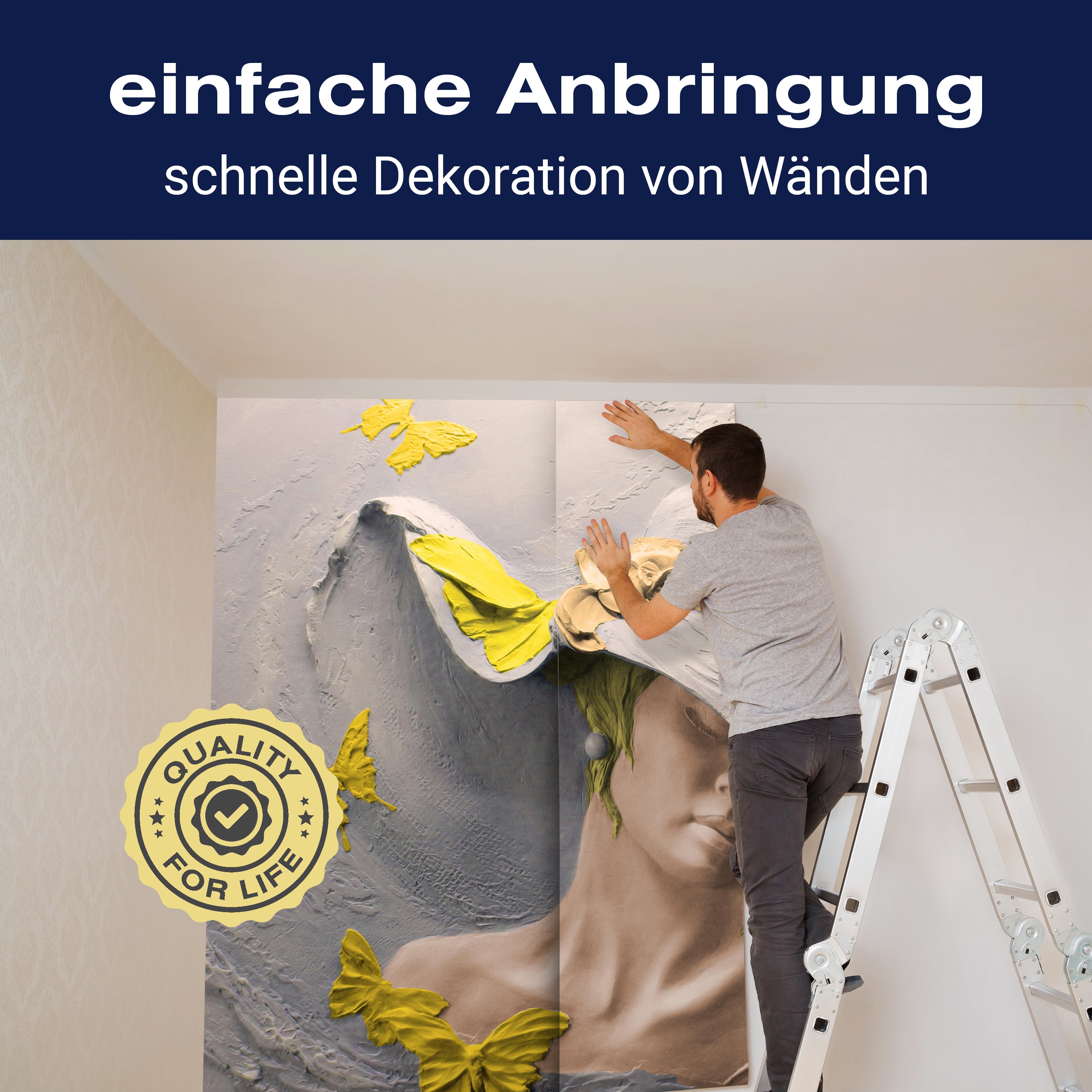 Fototapete Skulptur Frau gelb Schmetterlinge Wand M5270 - Bild 3